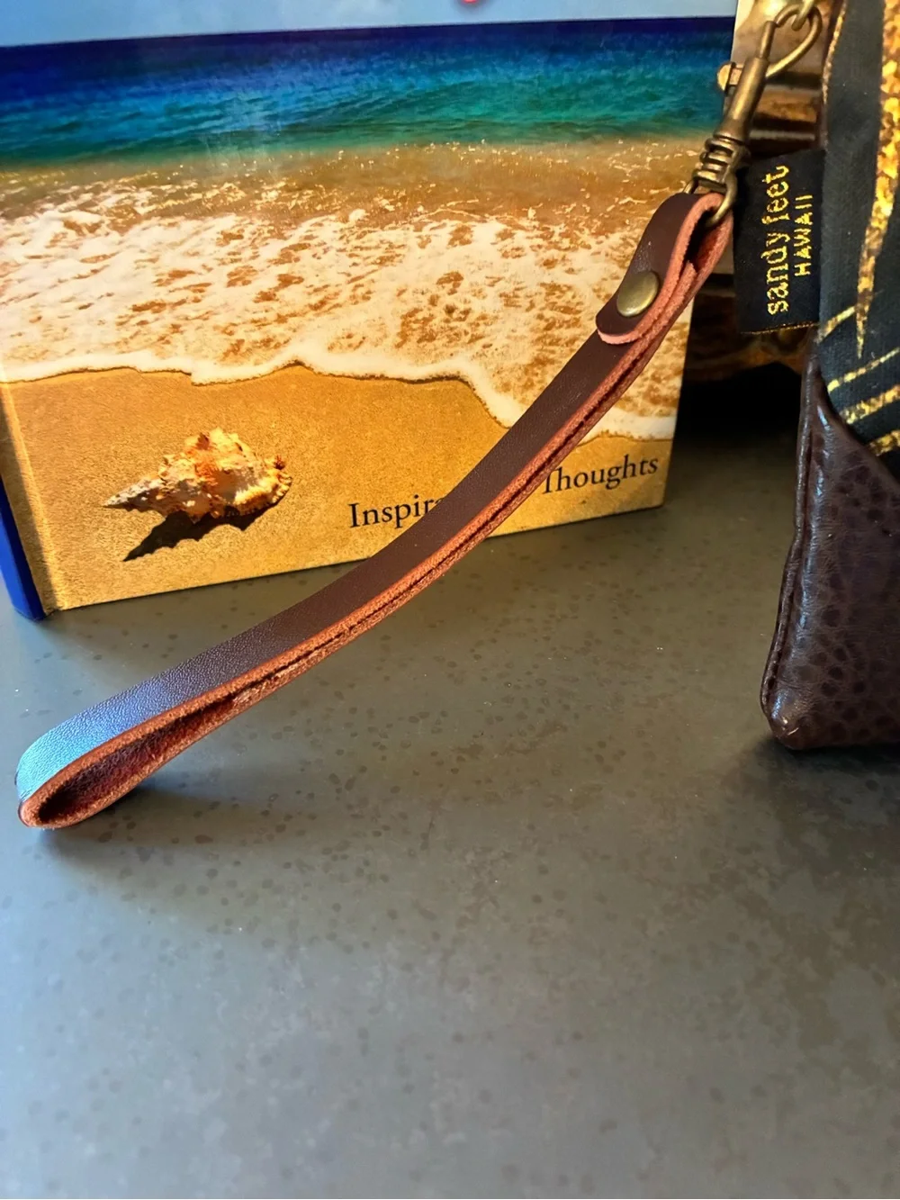 Sandy Feet, HAWAII zippered clutch or wristlet. BLACK and GOLD leaf print.